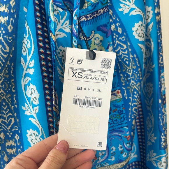 Zara Blue Pattern Silk Wrap Dress - Picture 3 of 3